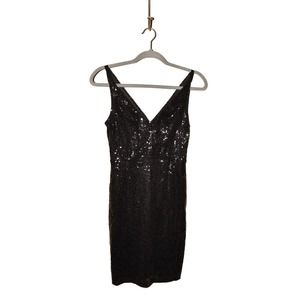 LULUS $69 V-Neck Sleeveless Sequin‎ Fitted Mini Dress Black XS